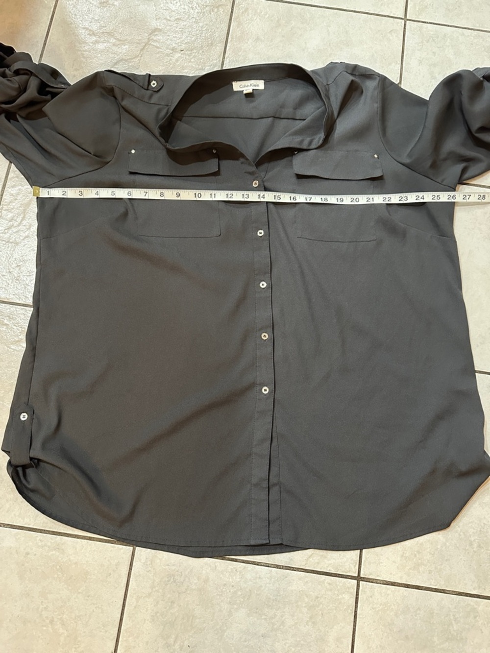 CALVIN KLEIN Quiet Classic Luxury Dark Gray Button-Front Utility Blouse Sz 1X - Picture 15 of 17
